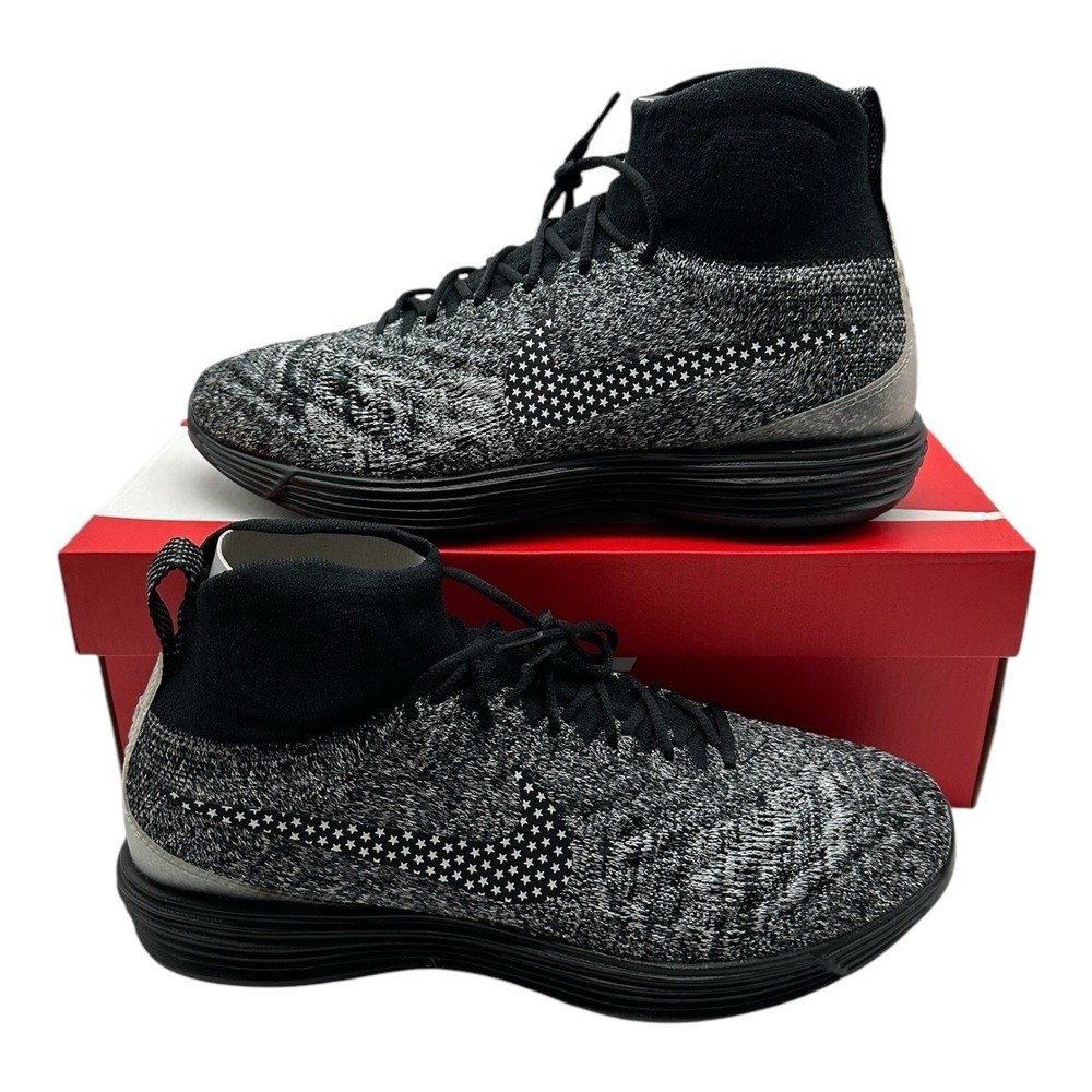 Nike Lunar Magista II Flyknit FC Shoes Mens Sz 8 Black White Sneakers 876385-001